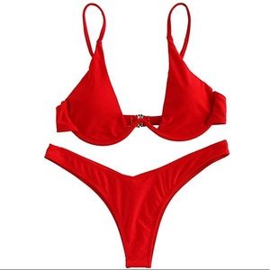 Red underwired plunge bikini top (MED)